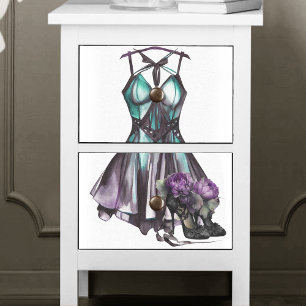 Papier Mousseline Mode Goth Robe violette et Turquoise avec talons