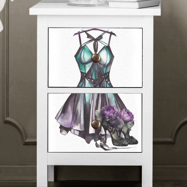 Papier Mousseline Mode Goth | Robe violette et Turquoise avec talons (Créateur téléchargé)