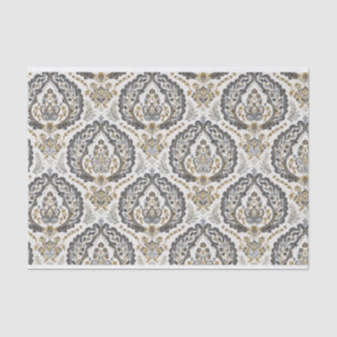 Papier Mousseline Modèle Damas vintage en beige et gris