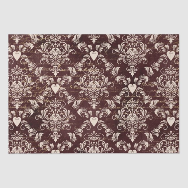 Papier Mousseline Modèle de damas gothique Brown et crème (Recto)