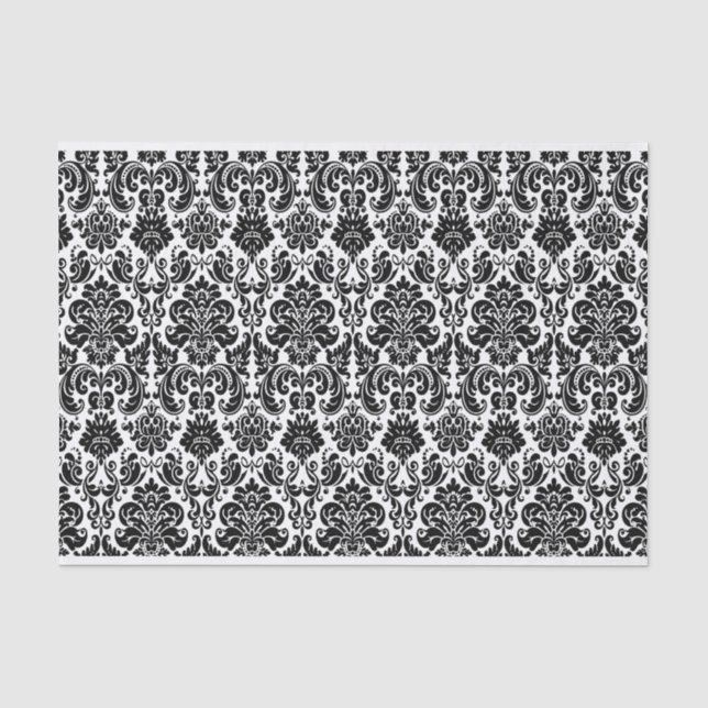 Papier Mousseline Modèle de Damas ornementales noir et blanc (Recto)