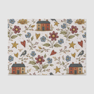 Papier Mousseline Modèle de jardin aux cœurs de chaumière folkloriqu