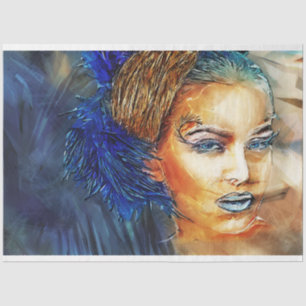 Papier Mousseline Modèle de mode face en bleu