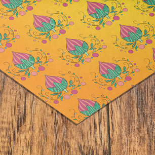 Papier Mousseline Modèle floral blanc orange jaune