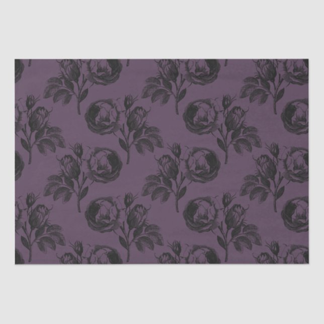 Papier Mousseline Modèle floral gothique violet et noir Halloween (Recto)