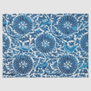 Papier Mousseline Modèle Floral Ornemental Bleu vintage