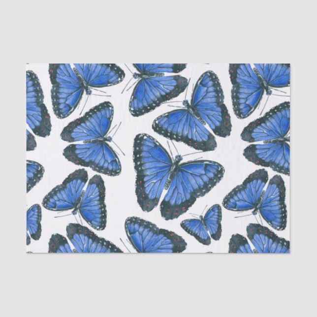Papier Mousseline Modèle motif de papillon bleu morpho (Recto)