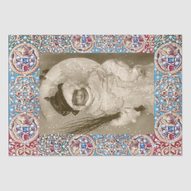 PAPIER MOUSSELINE MODÈLE PHOTO D'HIVER, ANGES, BIJOUX PRÉCIEUX, GÈME (Recto)