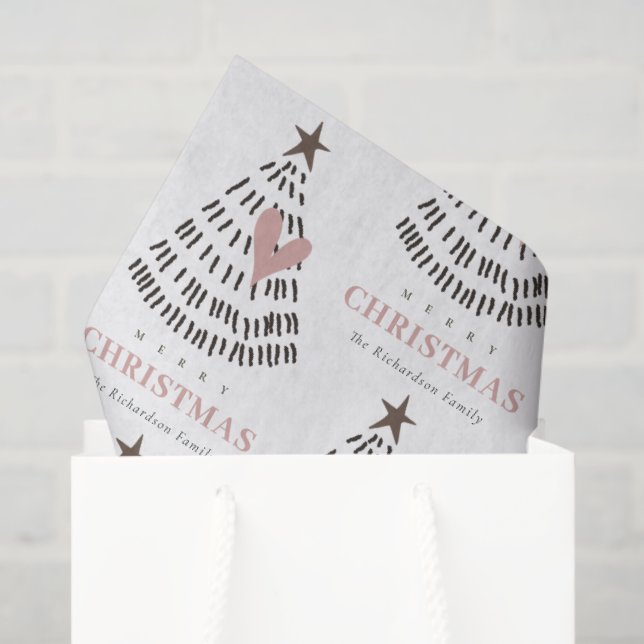 Papier Mousseline Modern Scandi Minimal Blush Heart Christmas Tree (Sac cadeau)