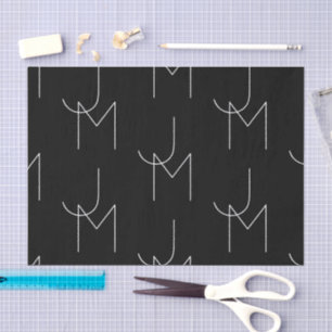 Papier Mousseline Moderne 2 Initiales Motif Noir & Blanc