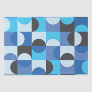 Papier Mousseline Moderne de milieu de siècle Demi-cercles Bleu Turq