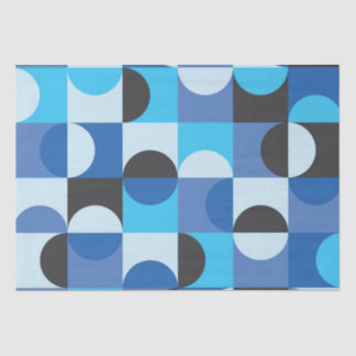 Papier Mousseline Moderne de milieu de siècle Demi-cercles Bleu Turq