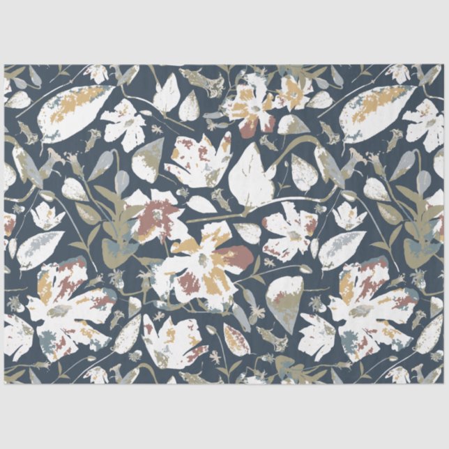 Papier Mousseline Moderne Elégant Floral Navy Rouille Or (Recto)