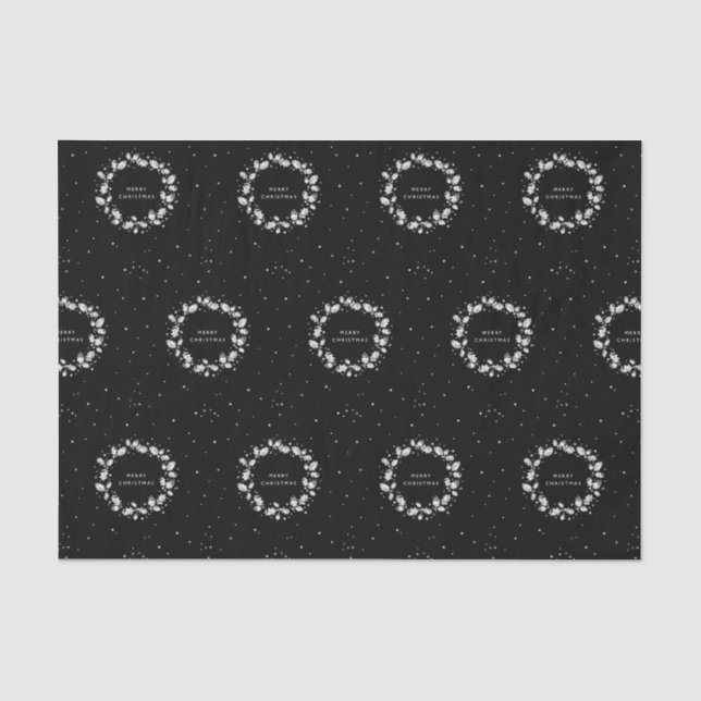 Papier Mousseline Moderne Elégant noir+blanc Noël Holly Wreath (Recto)