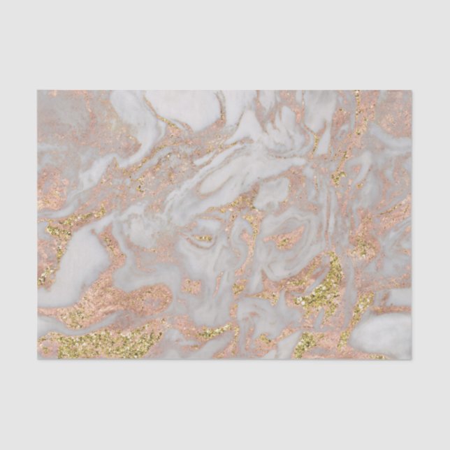Papier Mousseline Moderne Faux Rose Gold Marble Swirl Chic (Recto)