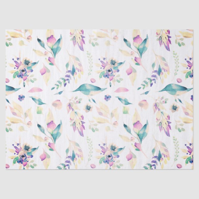 Papier Mousseline Moderne rose vert lavande aquarelle fleurie (Recto)