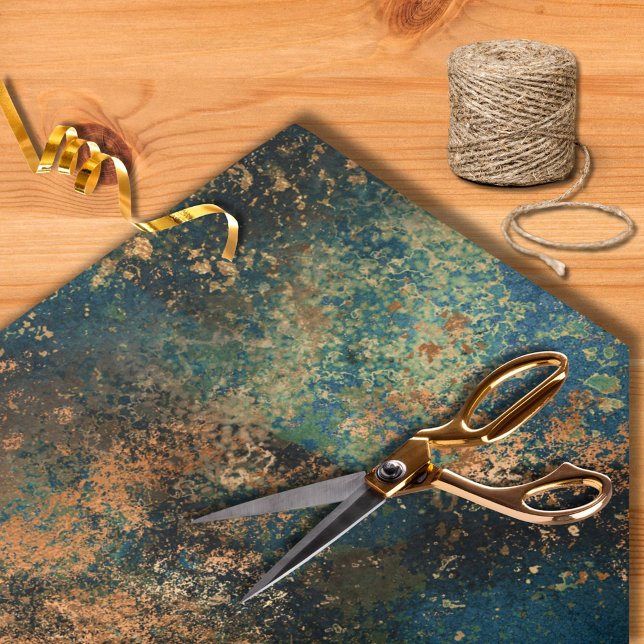 Papier Mousseline Moderne Turquoise foncé et cuivre Faux métal (Créateur téléchargé)