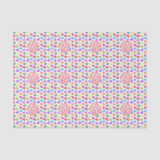Papier Mousseline Moderne Vibrant Rainbow Doodle Hearts Monogramme (Recto)
