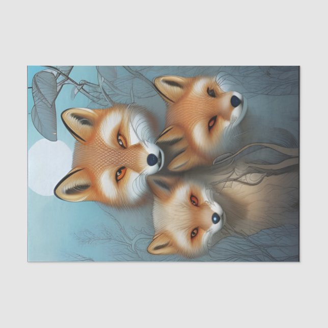 Papier Mousseline Momma Fox et bébés (Recto)