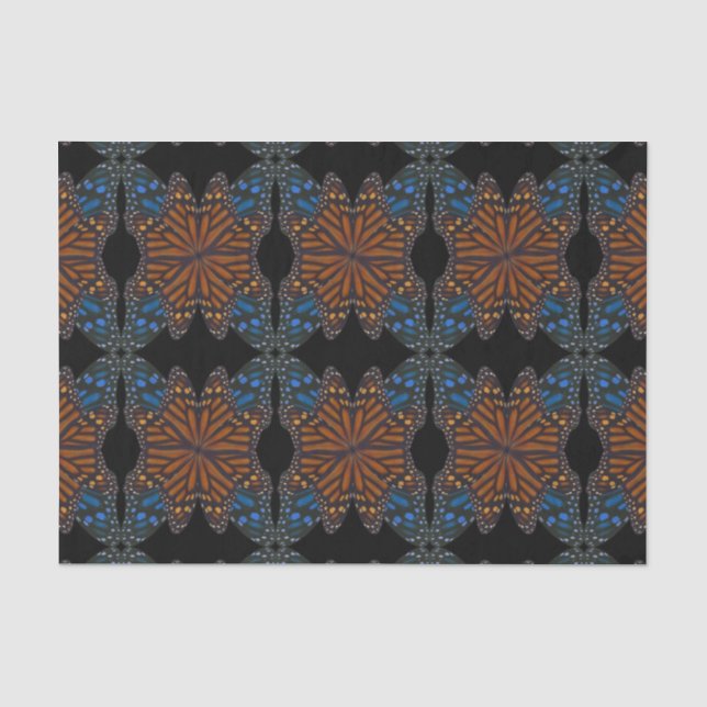 Papier Mousseline Monarch Butterfly Wing Orange Et Motif Bleu (Recto)