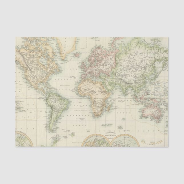 Papier Mousseline Monde sur la projection de Mercator (Recto)