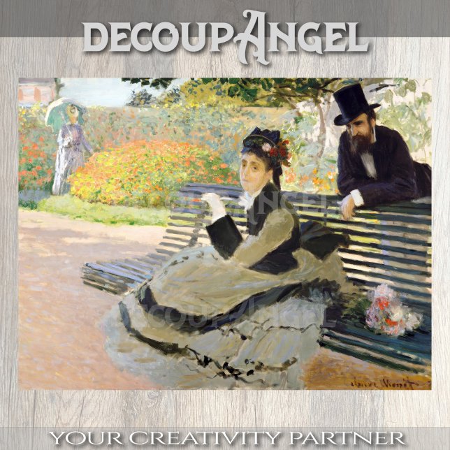 Papier Mousseline Monet- Camille sur une page de découpage d'un banc (Créateur téléchargé)