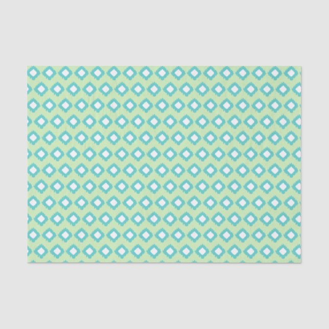 Papier Mousseline Monnaie verte et Turquoise Tribal Ikat Motif (Recto)