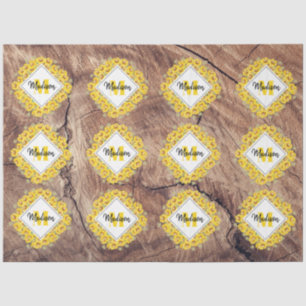 Papier Mousseline Monogram de Rustic Sunflowers & Wood Texture
