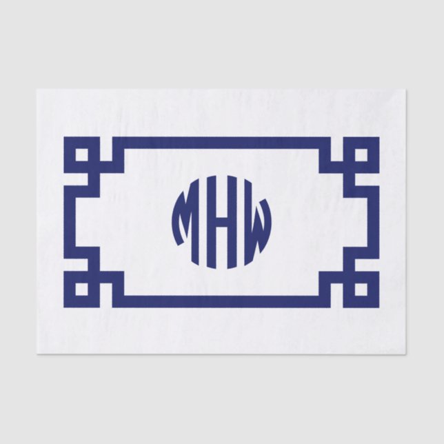 Papier Mousseline Monogramme blanc Cercle bleu marine Clé grecque do (Recto)