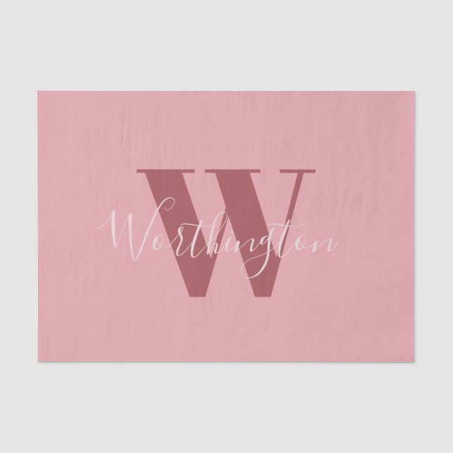 Papier Mousseline Monogramme de fille et nom rose roux (Recto)