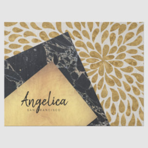 Papier Mousseline Monogramme élégant de pierre de marbre de noir de