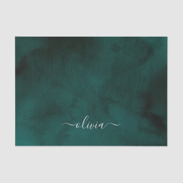 Papier Mousseline Monogramme Emerald Green Watercolor (Recto)