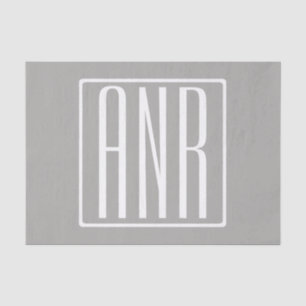 Papier Mousseline Monogramme initial Blanc sur gris clair