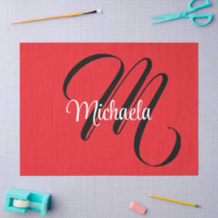 Papier Mousseline Monogramme initial nom moderne minimaliste rouge