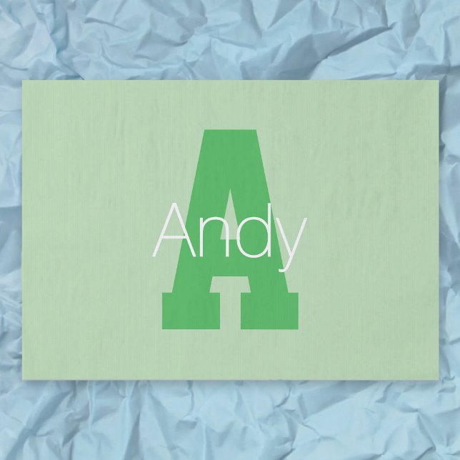 Papier Mousseline Monogramme moderne | Pale & Kelly Green (Créateur téléchargé)