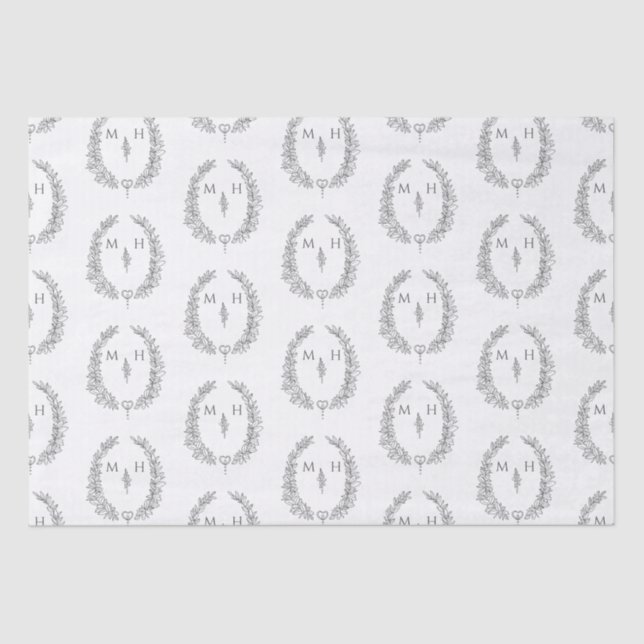 Papier Mousseline Monogramme ovale feuille dessin gris sur mariage b (Recto)