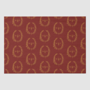 Papier Mousseline Monogramme ovale feuille dessin mariage or rouge f