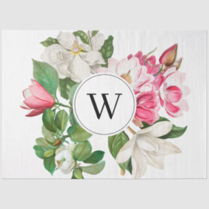 Papier Mousseline Monogramme vintage blanc et rose des fleurs de Mag