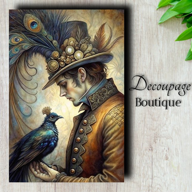 Papier Mousseline Monsieur Paon Steampunk Découpage (Steampunk Peacock Gentleman Decoupage Tissue Paper)