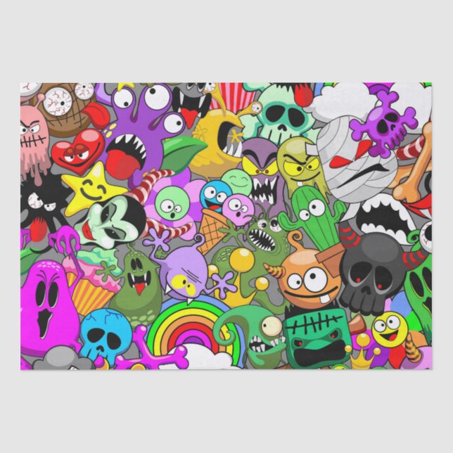 Papier Mousseline Monstres caractères mignons Motif d'Halloween (Recto)