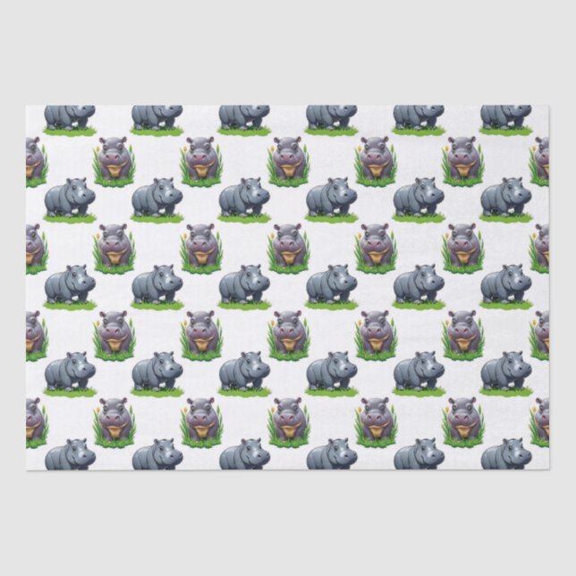 Papier Mousseline Moo Deng Hippopotamus Animal Motif Design (Recto)