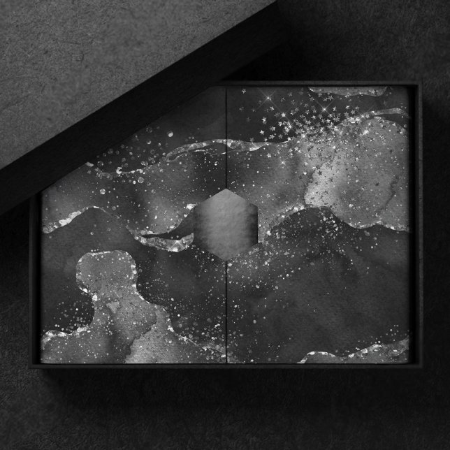 Papier Mousseline Moody Agate | Onyx Black Silver Vampy Goth Parties (Créateur téléchargé)