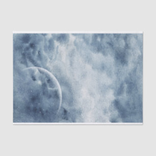 Papier Mousseline Moody bleu aquarelle ciel étoiles croissant lune