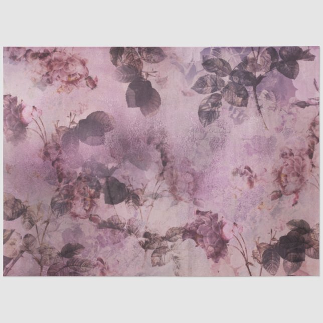 Papier Mousseline Moody Moderne Floral Purple Folive Craft Découpage (Recto)