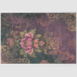 Papier Mousseline Moody Purple & Green Motif & Flower decoupage
