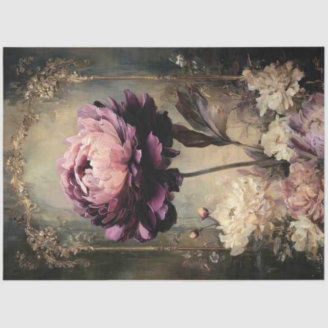 Papier Mousseline Moody Purple Peony Vintage Decoupage Print Paper (Recto)