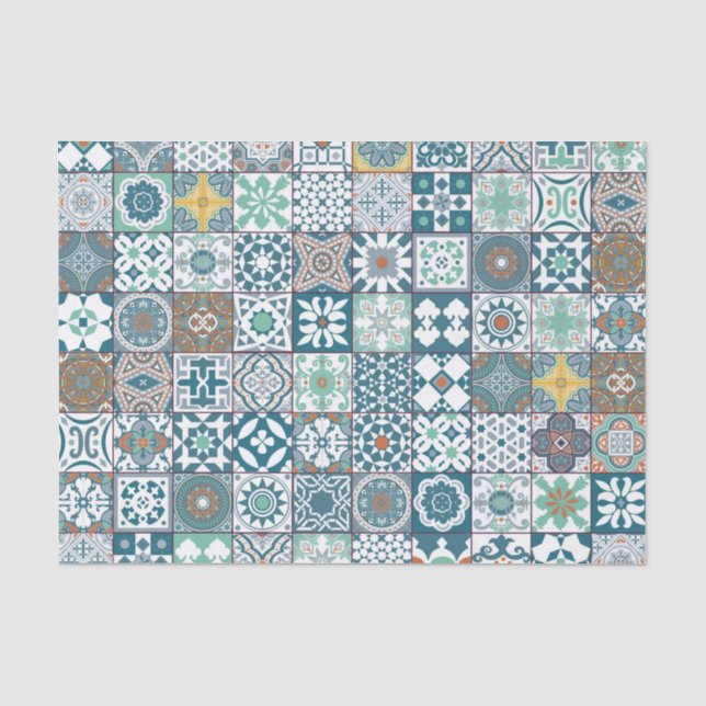 Papier Mousseline Moroccan tile-orange et light turquoise (Recto)