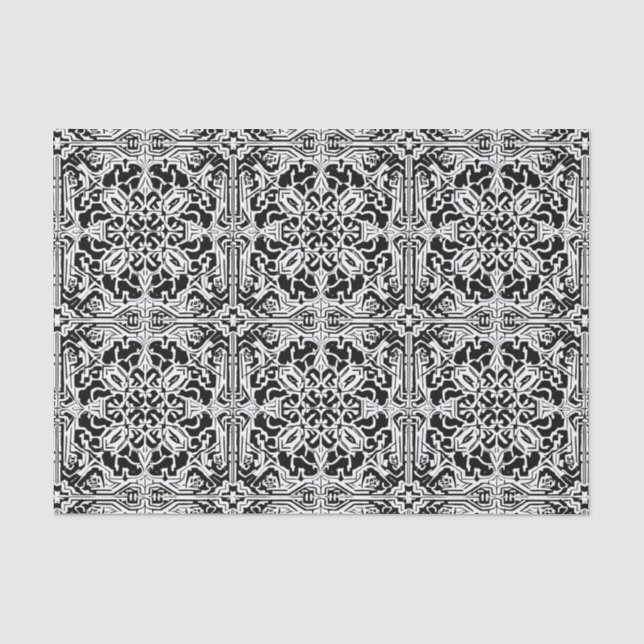 Papier Mousseline Mosaic Marocain Carreaux Motif en noir et blanc (Recto)
