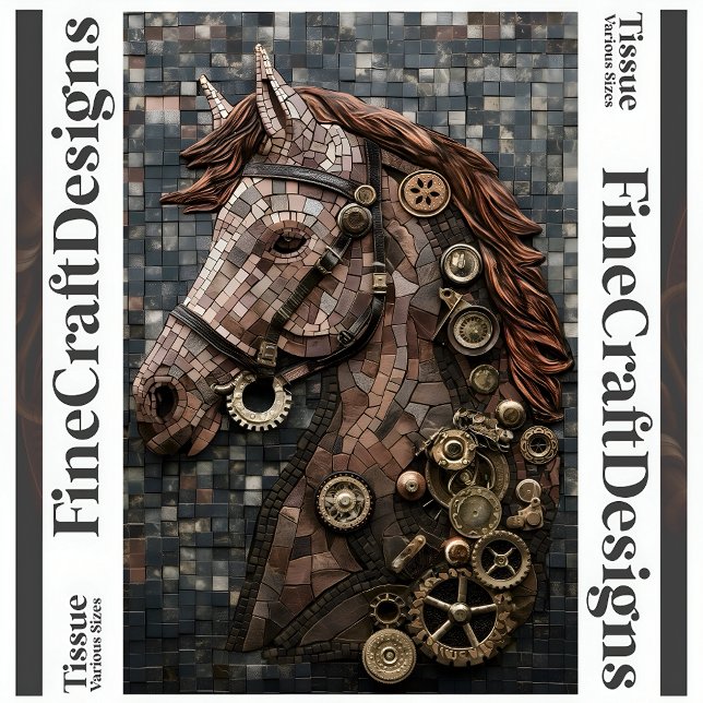 Papier Mousseline Mosaic Steampunk Cheval Brown Cuivre A6L Découpage (Créateur téléchargé)