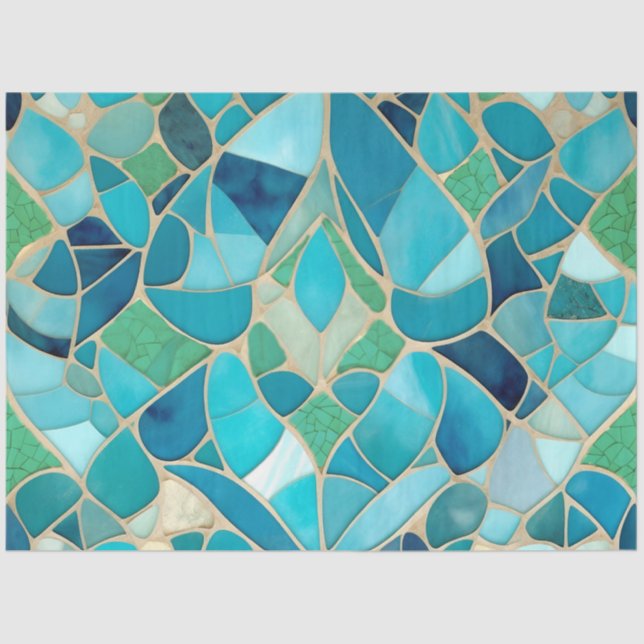 Papier Mousseline Mosaïque Abstraite turquoise de style Art déco (Recto)